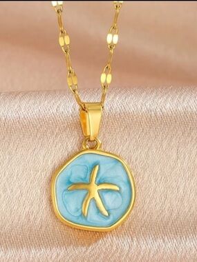 Starfish Oil Drop Pendant Necklace Stainless Steel Summer Ocean-Themed